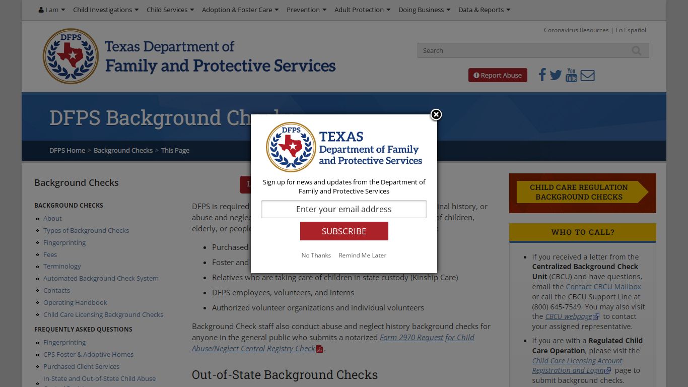 DFPS Background Checks - Texas Department of Family and Protective Services