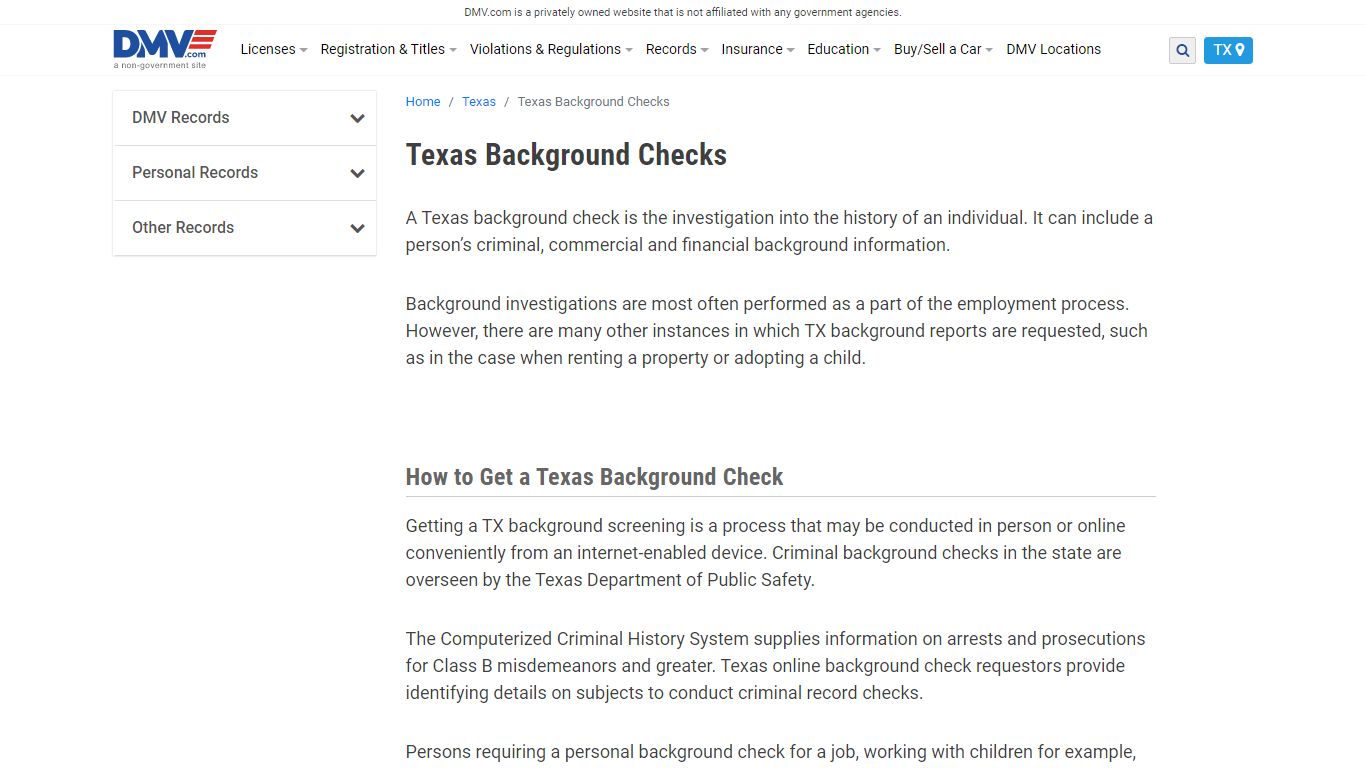 Texas Background Checks | DMV.com